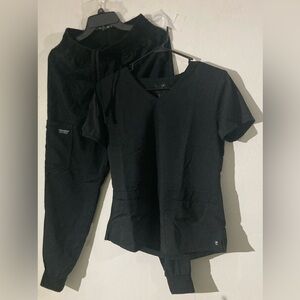 Cherokee Workwear S Womens Scrub Set Black Jogger Pants V Neck Top Medical Wear